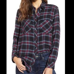 RAILS Leo Plaid Flannel Shirt, Coal Red Teal, sz L